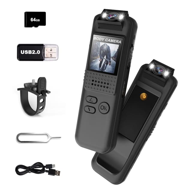 Bextgoo Bodycam, Mini Action Kamera Körperkamera mit 64GB Speicherkarte, Nachtsicht, 1080P HD Sportskamera mit Magnetclip & Fahrradhalterung, Bodycam Körperkamera Mini für Sport und Outdoor schwarz01