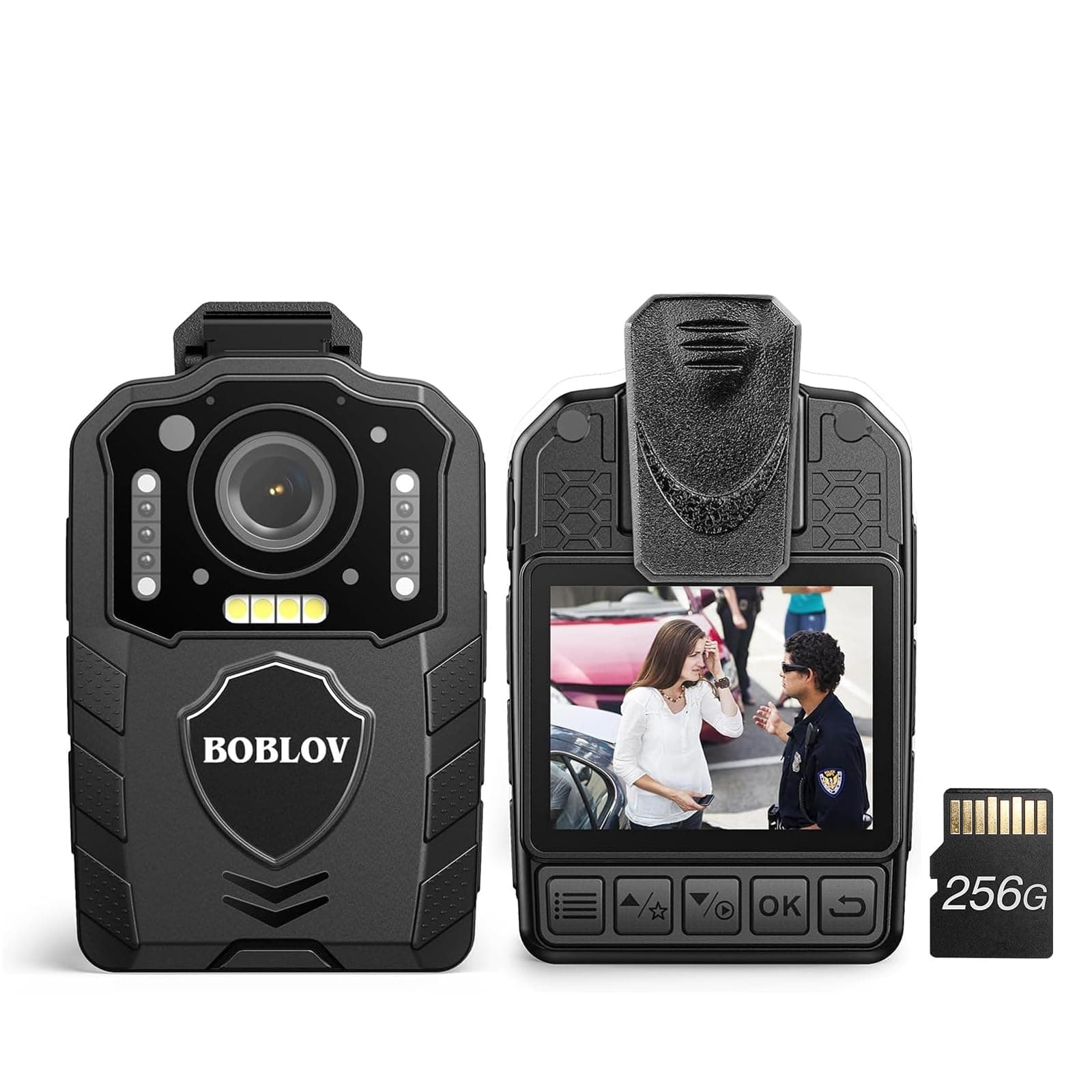 BOBLOV KJ25 1080P 256 GB Körperkamera, Body Cam, 3000 mAh mit 10–13 Stunden Aufnahmezeit, Body Camera mit Nachtsicht, für Lieferungen, Strafverfolgung (256 GB) 256GB