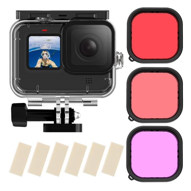 TELESIN Wasserdichtes Gehäuse für GoPro Hero 9, schwarz, 50 m Unterwasser-Unterwasser-Schutzhülle, transparente Schutzhülle mit Schnellverschluss-Halterung für GoPro HERO9 Action-Kamera, Schwarz Etui mit 3 Filtern