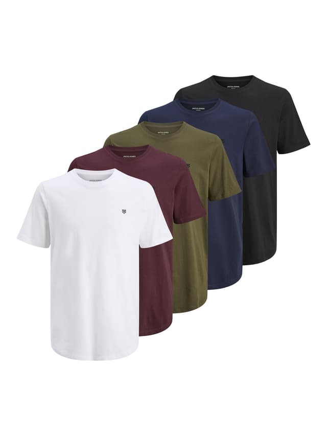 JACK & JONES Herren Rundhals T-Shirt JPRBLABRODY - Regular Fit 5er Pack XS S M L XL XXL 100% Baumwolle T-Shirt L Navy Blazer