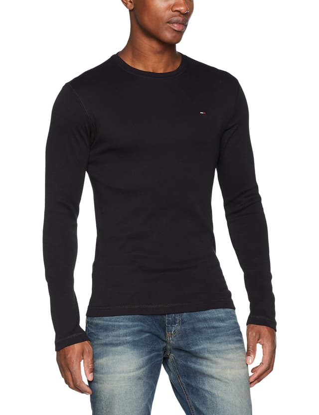 Tommy Jeans Herren Langarmshirt TJM Original Baumwolle M Schwarz (Tommy Black)
