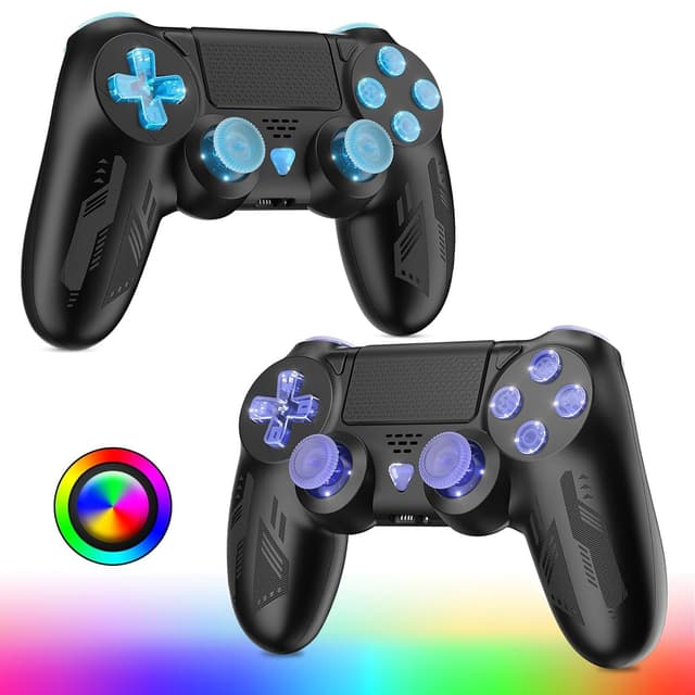 Lapezei RGB Wireless Controller für PS4, Game Controller kompatibel mit PS4/Pro/Slim/PC Gamepad mit Turbo/Zurück Taste/Dual Vibration/6-Achsen Gyro Sensor/Touchpanel 2 Pack 2 Schwarz Lampe