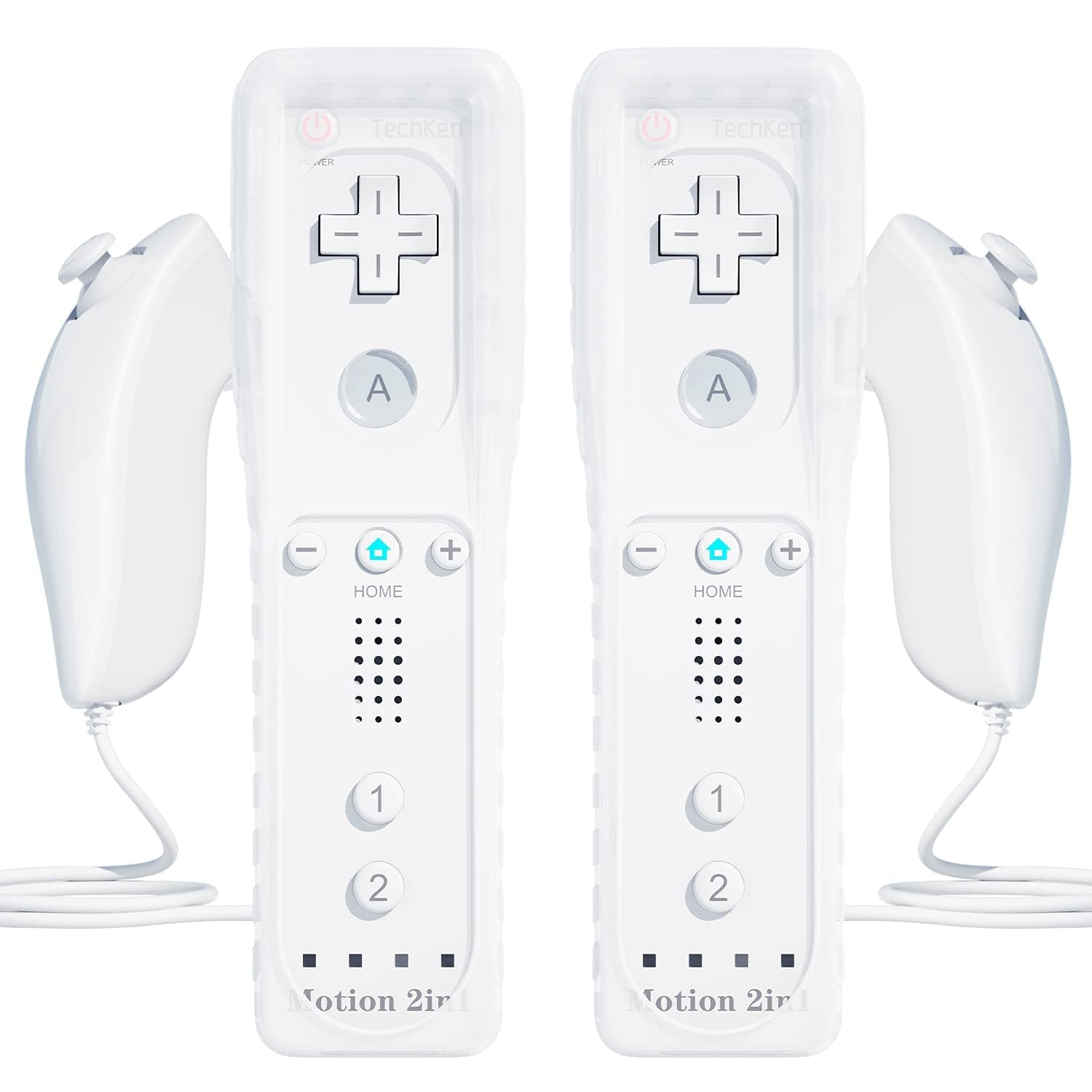 TechKen 2er Set Wii Remote Plus Mit Motion Plus und Nunchuck - Fernbedienung Kontroller Ersatz für Wii/WiiU White