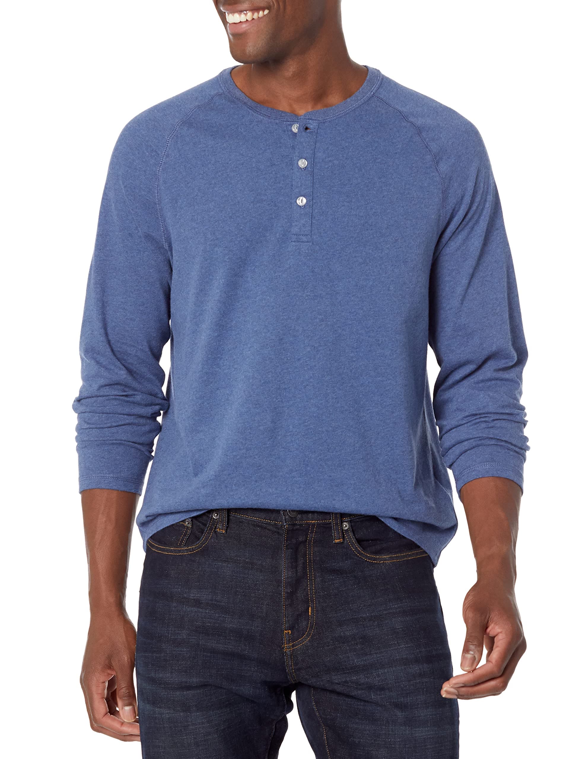 Amazon Essentials Herren Henley-Shirt mit Langen Ärmeln und normaler Passform (erhältlich in Übergrößen) XL Blau Heide