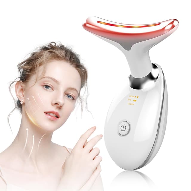 NVKHG Gesichtsmassagegerät Gegen Falten, 7 Farben LED Licht EMS Gua Sha Elektrisch, 3 Modus Face Massager, Konstante Erwärmung auf 45°C V Shape Face Gerät, Elektrisches Gesichtsmassage Facial Lift Weiß