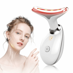 NVKHG Gesichtsmassagegerät Gegen Falten, 7 Farben LED Licht EMS Gua Sha Elektrisch, 3 Modus Face Massager, Konstante Erwärmung auf 45°C V Shape Face Gerät, Elektrisches Gesichtsmassage Facial Lift Weiß