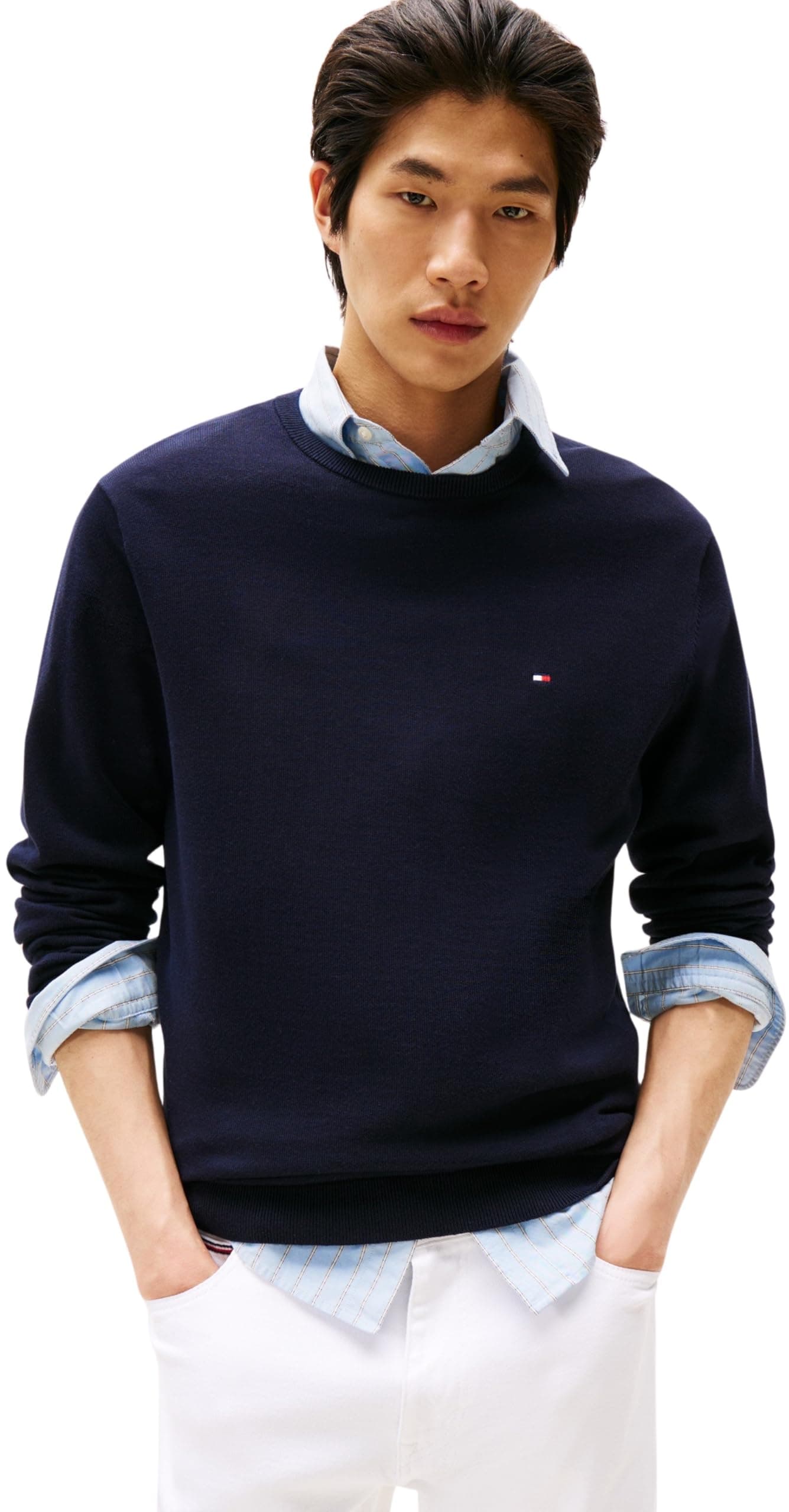Tommy Hilfiger Herren Pullover Essential Cotton Crew Neck aus Baumwolle XL Blau (Desert Sky)