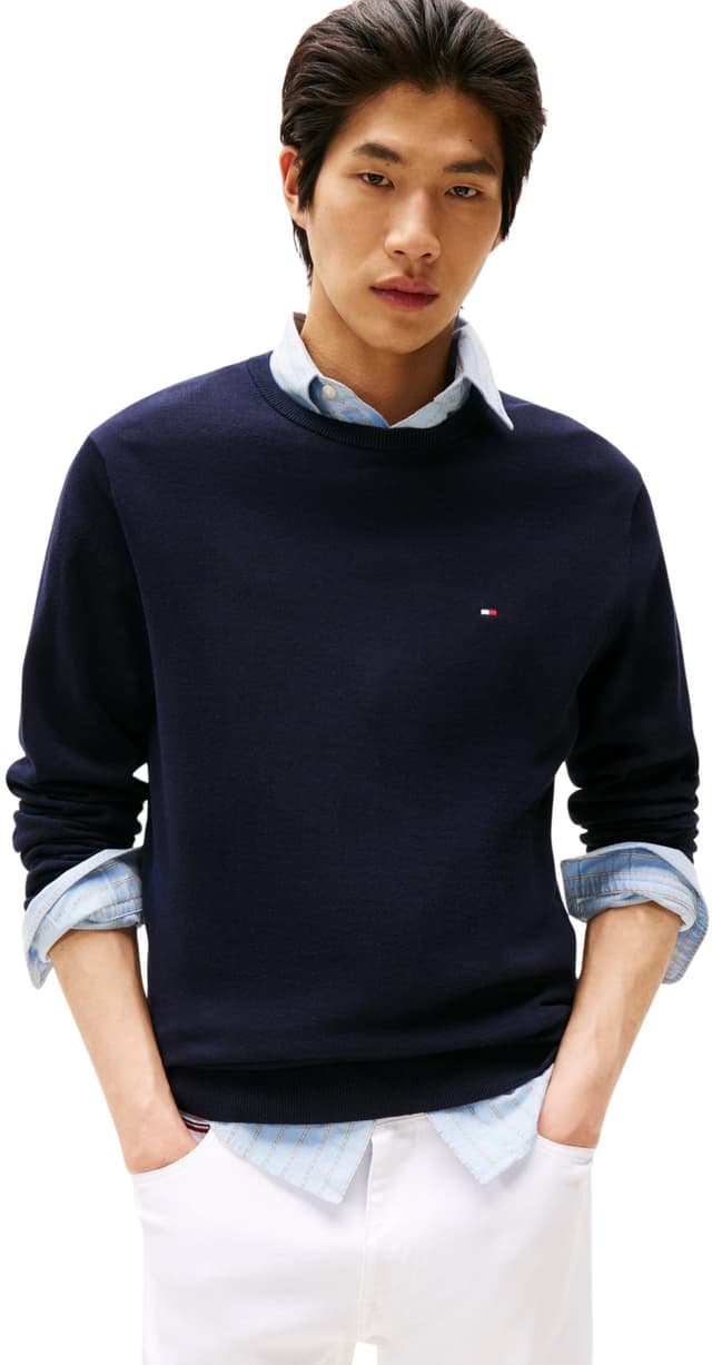 Tommy Hilfiger Herren Pullover Essential Cotton Crew Neck aus Baumwolle XL Blau (Desert Sky)