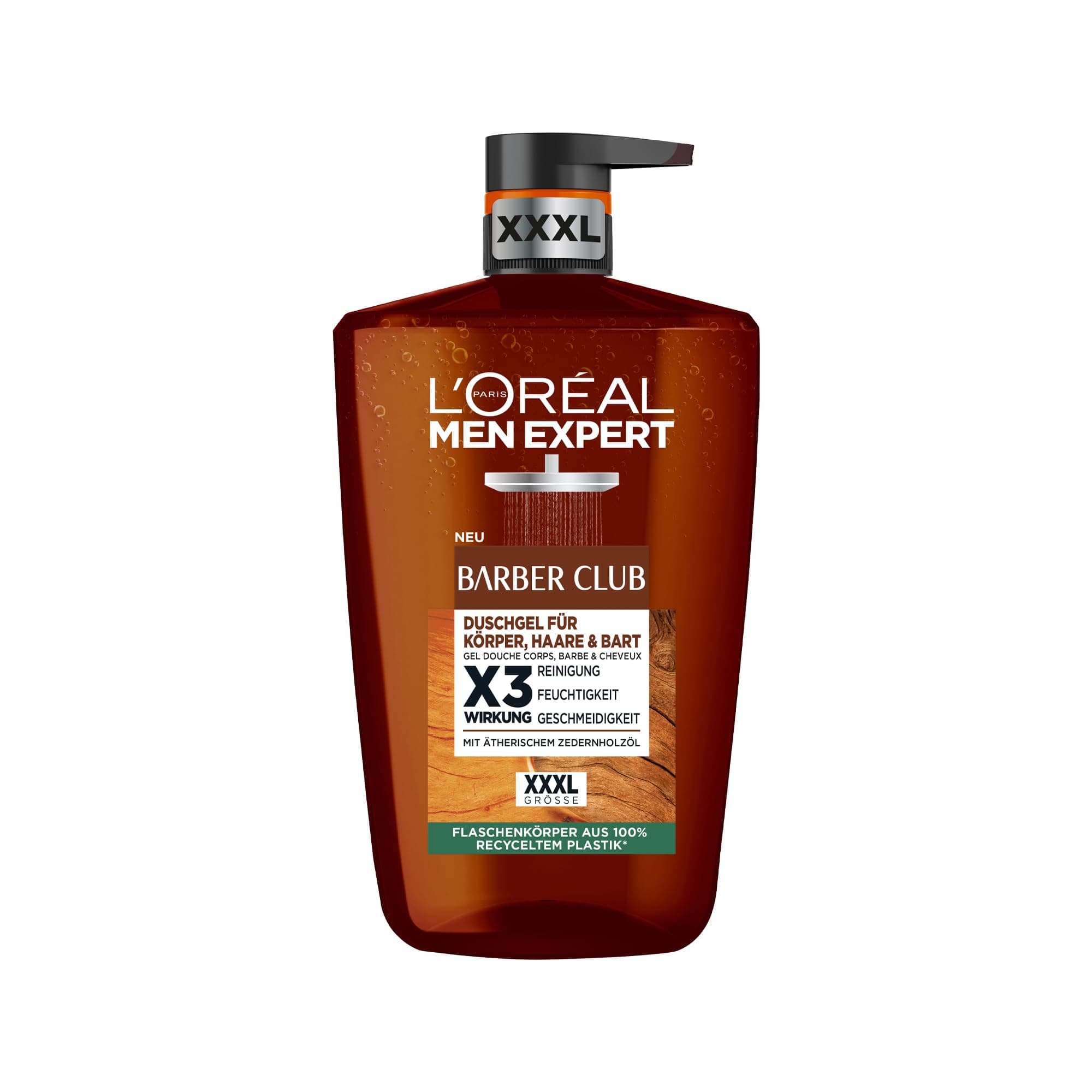 L'Oréal Men Expert XXXL Duschgel und Shampoo für Männer, Duschbad zur Reinigung von Körper, Haar, Gesicht und Bart, Herren Körperpflege mit holzigem Duft und Zedernholzöl, Barber Club, 1 x 1000 ml