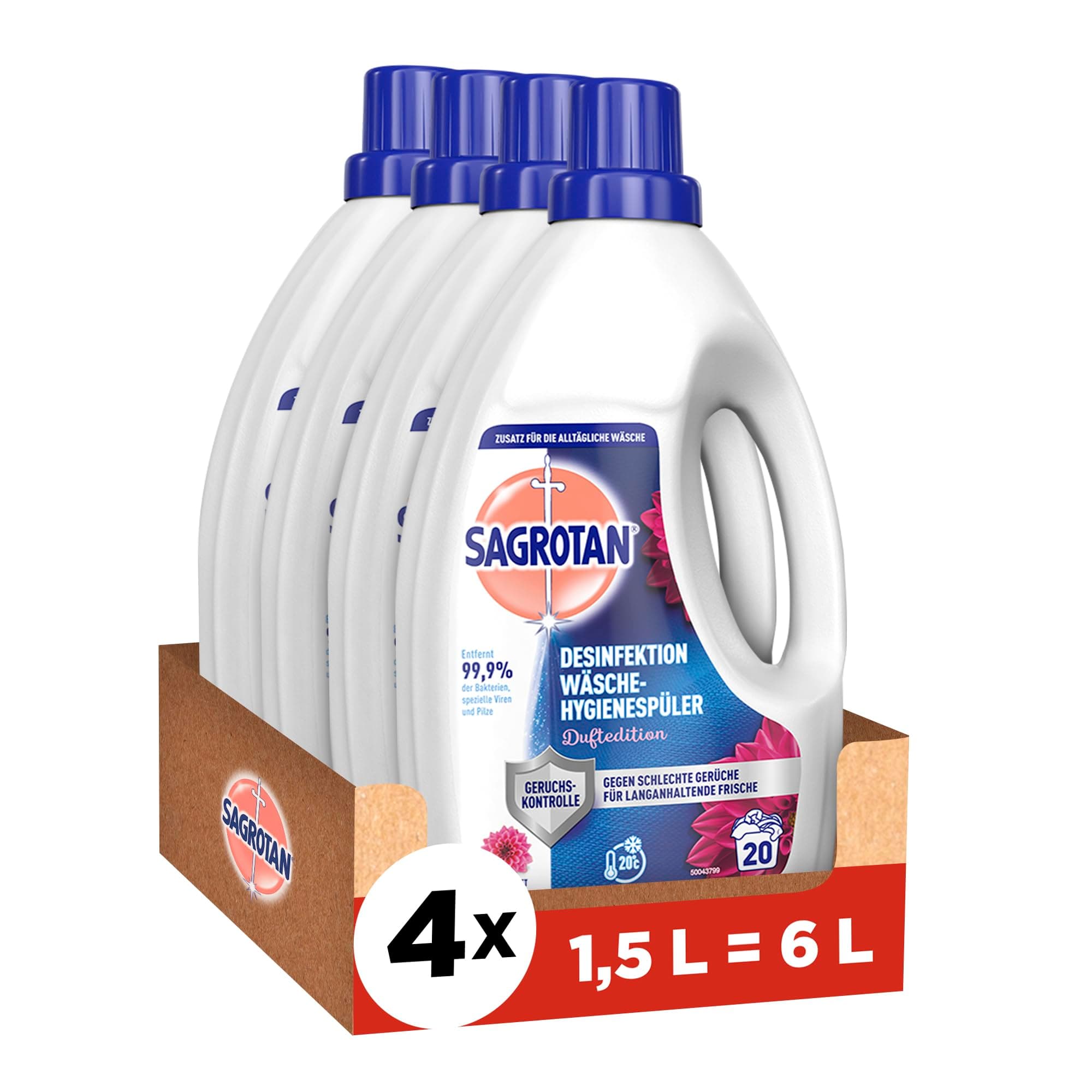 Sagrotan Wäsche-Hygienespüler Duftedition – Desinfektionsspüler für hygienisch saubere und frische Wäsche – 4 x 1,5 l Reiniger 1.5 l (4er Pack)