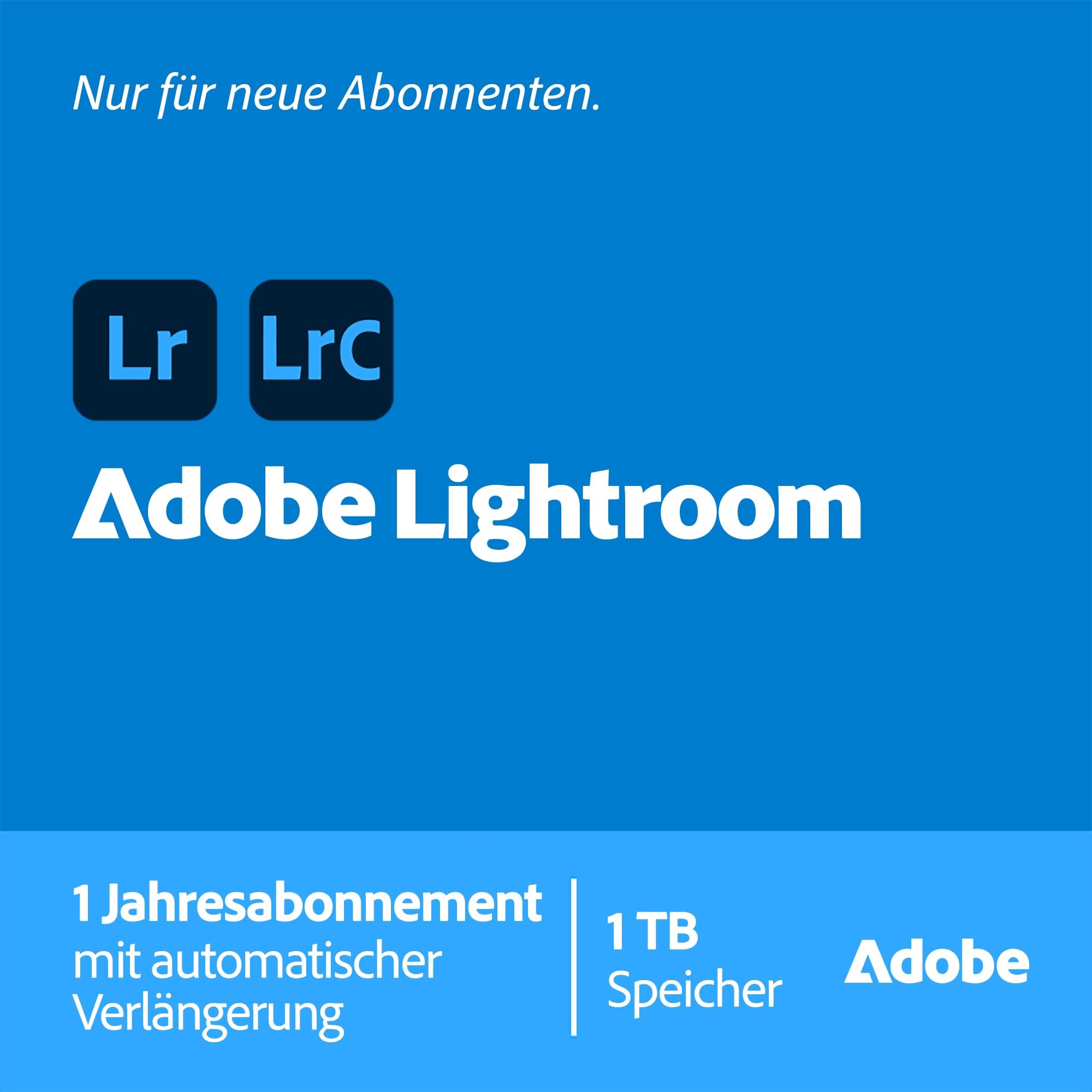 Adobe Lightroom inkl. Lightroom Classic 1 TB | Fotos bearbeiten, organisieren & teilen |Generative KI | Jahresabonnement mit automatischer Verlängerung | PC/Mac
