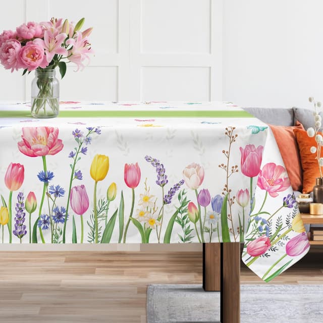 Arquiel Tischdecke Ostern, Tulpe Blumen Tischtuch Wasserabweisend StrapazierfäHiges, Abwischbar Tischdeck FüR Abendessen, KüChe, Hochzeit, Drinnen, FrüHling/Sommer(152 x 304 cm) Kolibri 304 x 152 cm (Rechteckig)