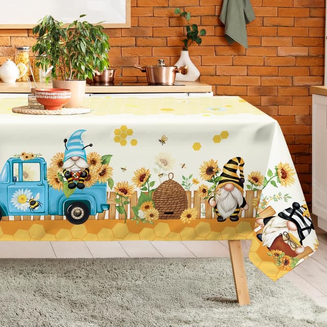 Arquiel Tischdecke Sonnenblume, Tischdecken Gelb Blume GNOME Abwaschbar Wasserabweisend Rechteckige Tischtuch Tischdeck für Haus Küche Esszimmer Party Dekoration FrüHling/Sommer(152 x 304 cm) Sonnenblume 304 x 152 cm (Rechteckig)