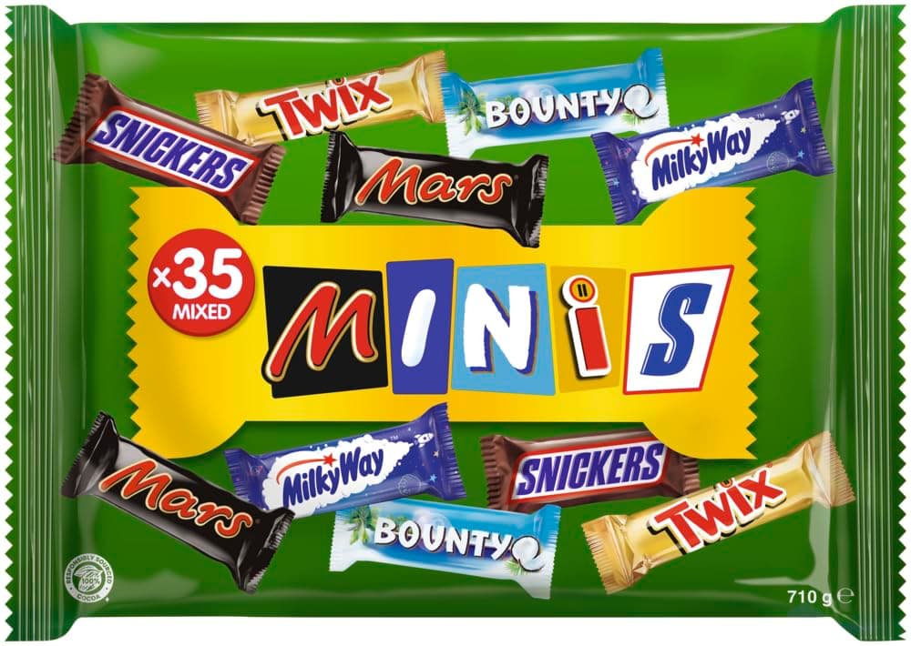Mars Mixed Minis 710g, Bounty, Snickers, Twix, Mars Mini Schokoriegel Mix, Party-Mix, Geschenk, 710g Angebot bei HelloDeals