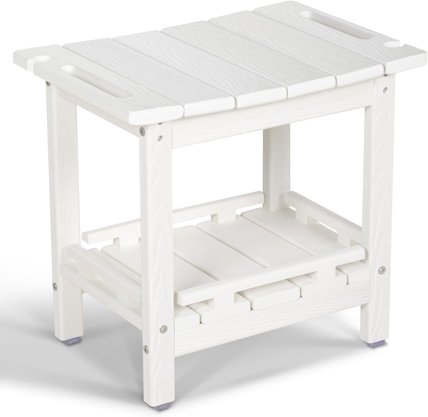 NALONE Duschhocker, HDPE Badhocker modern Design 2-Tier badezimmerhocker mit rutschfesten Fußpolstern, hölzerner Spa Duschhocker für Innendusche, ergonomischer und wasserdichter Quadrat2