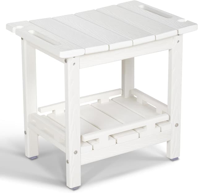 NALONE Duschhocker, HDPE Badhocker modern Design 2-Tier badezimmerhocker mit rutschfesten Fußpolstern, hölzerner Spa Duschhocker für Innendusche, ergonomischer und wasserdichter Quadrat2