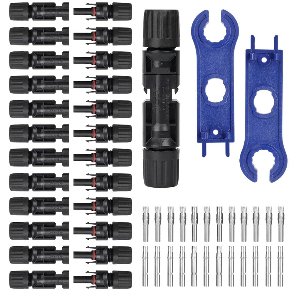 URAQT 12 paar Solar Stecker Set, Solarpanel Stecker IP67 Wasserdicht mit 2 Werkzeug, Solarstecker für PV Kabel MC4 Stecker Werkzeu, Ladereglerzubehör Solarstecker Schwarz 12 Sätze