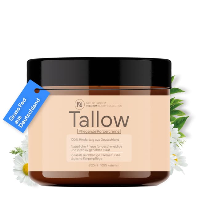 Tallow Rindertalg - Beef Tallow Creme - Deutsche Rinder aus freier & artgerechter Weidehaltung - 100% natürliche Hautpflege - Original Balm Pur, Skincare mit Vitamin E & ohne Chemie (120ml, Natur) Unparfümiert 1 x 120ml