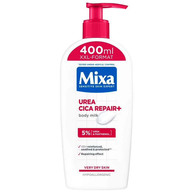 Mixa Urea Cica Body Lotion XXL, mit Urea & regenerierendem Panthenol, beruhigende & schützende Körpermilch, für trockene Haut, hochverträglich, beugt Hautirritationen vor Urea Cica Repair+, 400 ml XXL Pack