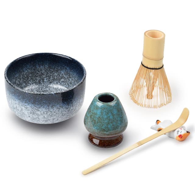 MPEIPILA Matcha Tee Set, Matcha Set, Matcha Besen, Matcha Set für Einsteiger, Japanisches Matcha Tee Set, Stylisches Matchas Set, Matcha-Set, Fantasieblau