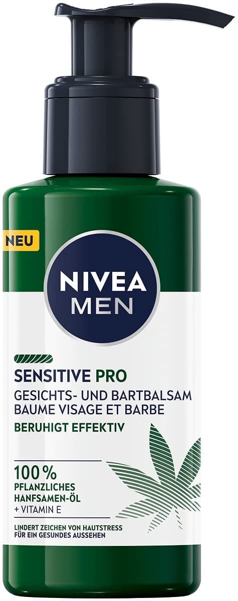 NIVEA MEN Sensitive Pro Gesichts- und Bartbalsam (150 ml), feuchtigkeitsspendende Creme für Männer mit Hanfsamenöl & Vitamin E, beruhigender, leichter Balsam für Bartträger 150 ml (1er Pack)