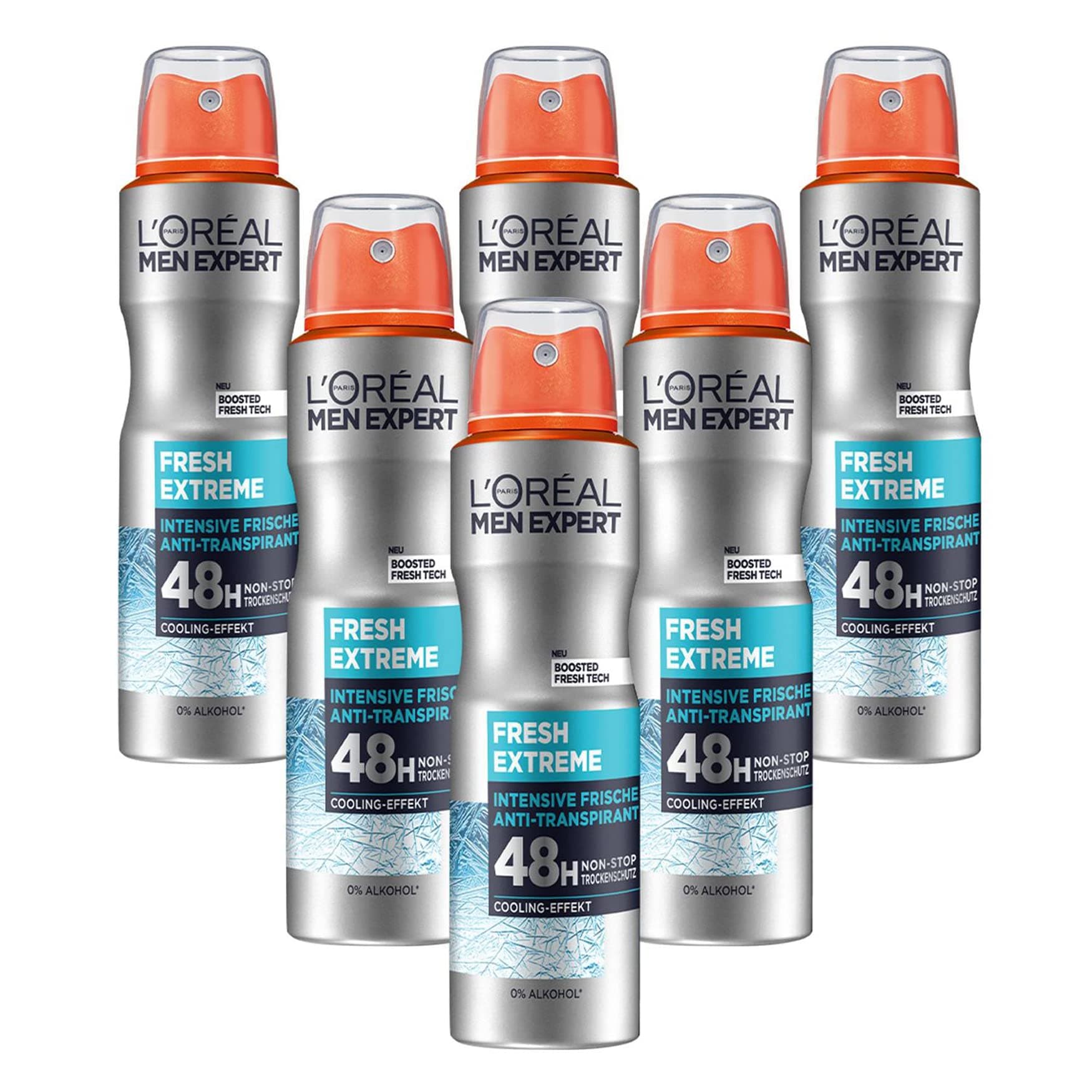 L'Oréal Men Expert Deo für Männer, Effektives Deospray mit integriertem Cooling-Effekt für bis zu 48 Stunden Frische, Fresh Extreme, 6 x 150 ml 6x Deos