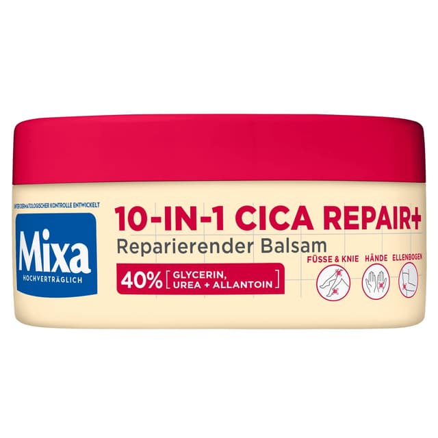 Mixa Urea Balsam, mit 40% Glycerin, Urea und Allatoin, reparierend, feuchtigkeitsspendend, für sehr trockene, rissige Haut an Ellenbogen, Knie, Füßen & Händen, 10 in 1 Urea Cica Repair+ , 150ml