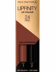 Max Factor Lipfinity Lip Colour Caffeinated 200 – Kussechter Lippenstift mit 24h Halt ohne auszutrocknen, intensiver Farbabgabe & präzisem Applikator - mit intensiv pflegendem Gloss-Top Coat 1 stück (1er Pack) 200 Cafinated