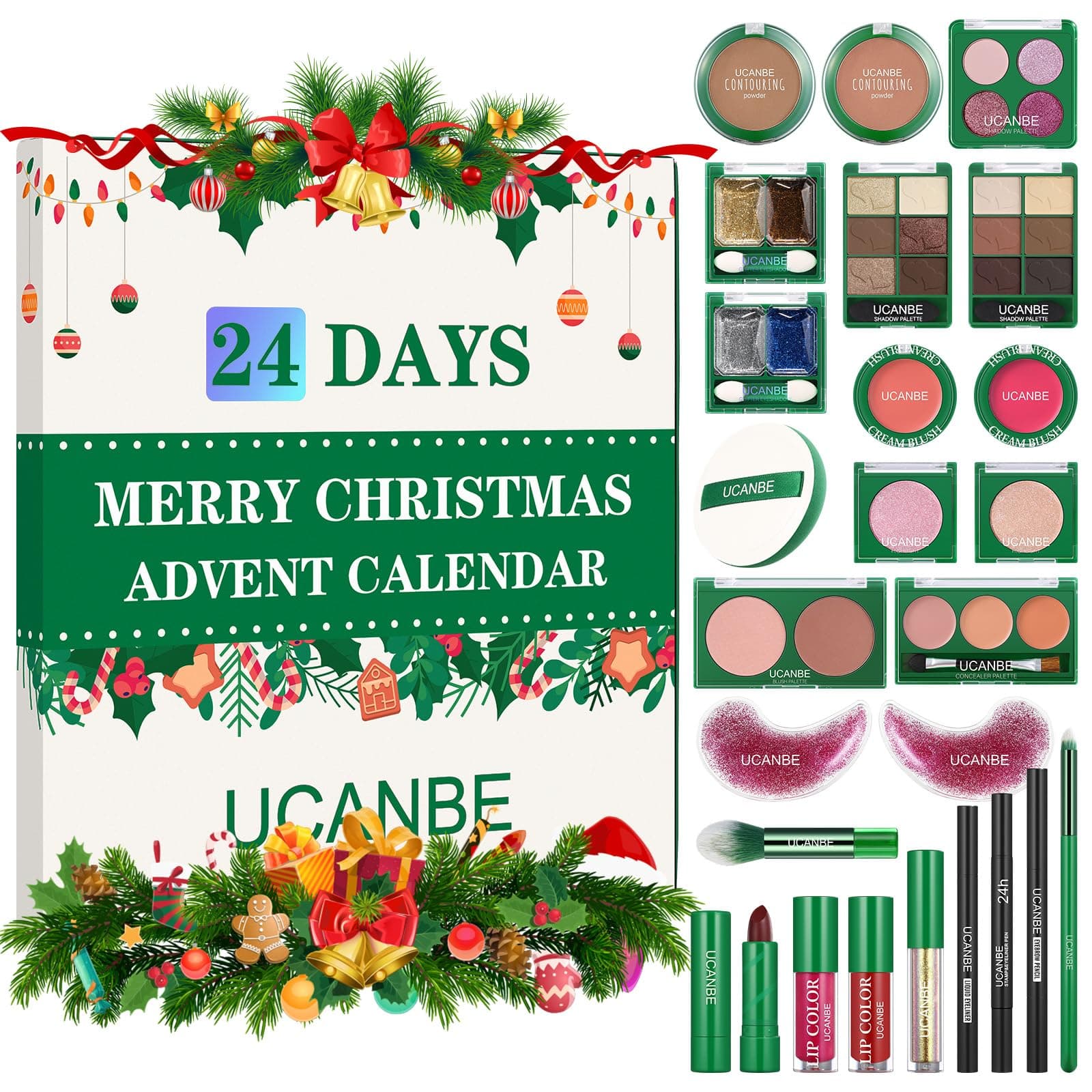 UCANBE Adventskalender Makeup 2025 Beauty, 24 Tage Make Up Adventskalender Frauen Damen, Weihnachts-Countdown-Kalender voller Make Up Kits Geschenksets