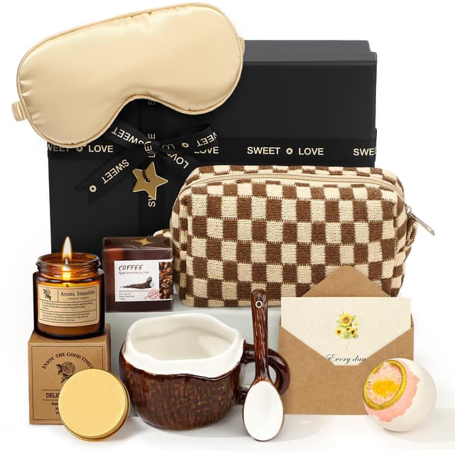 TUZT Geschenke für Frauen Entspannung Geburtstagsgeschenk Set, Keramik Tasse & Kosmetik Tasche & Duftkerze & Badesalz, Wellness Geschenk für Freundi Mama Muttertag Weihnachtstag Geburtstag Geschenkset