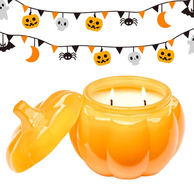 M&SENSE Halloween Kürbis Duftkerze|Gruselige Blaubeere| Pumpkin Herbst Deko,Halloween Geschenk|Große Kerze Natürliches Sojawachs 410g 85h Stunden Brennzeit,Ghoulish Blueberry