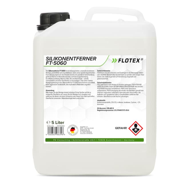 Flotex® - Silikonentferner 5l IFT-5060 | Wachsentferner für Autolack | Intensive Reinigung | Der Silikonreiniger entfernt problemlos Öl, Fett & Silikon | Besonders schonend 5 Liter 1