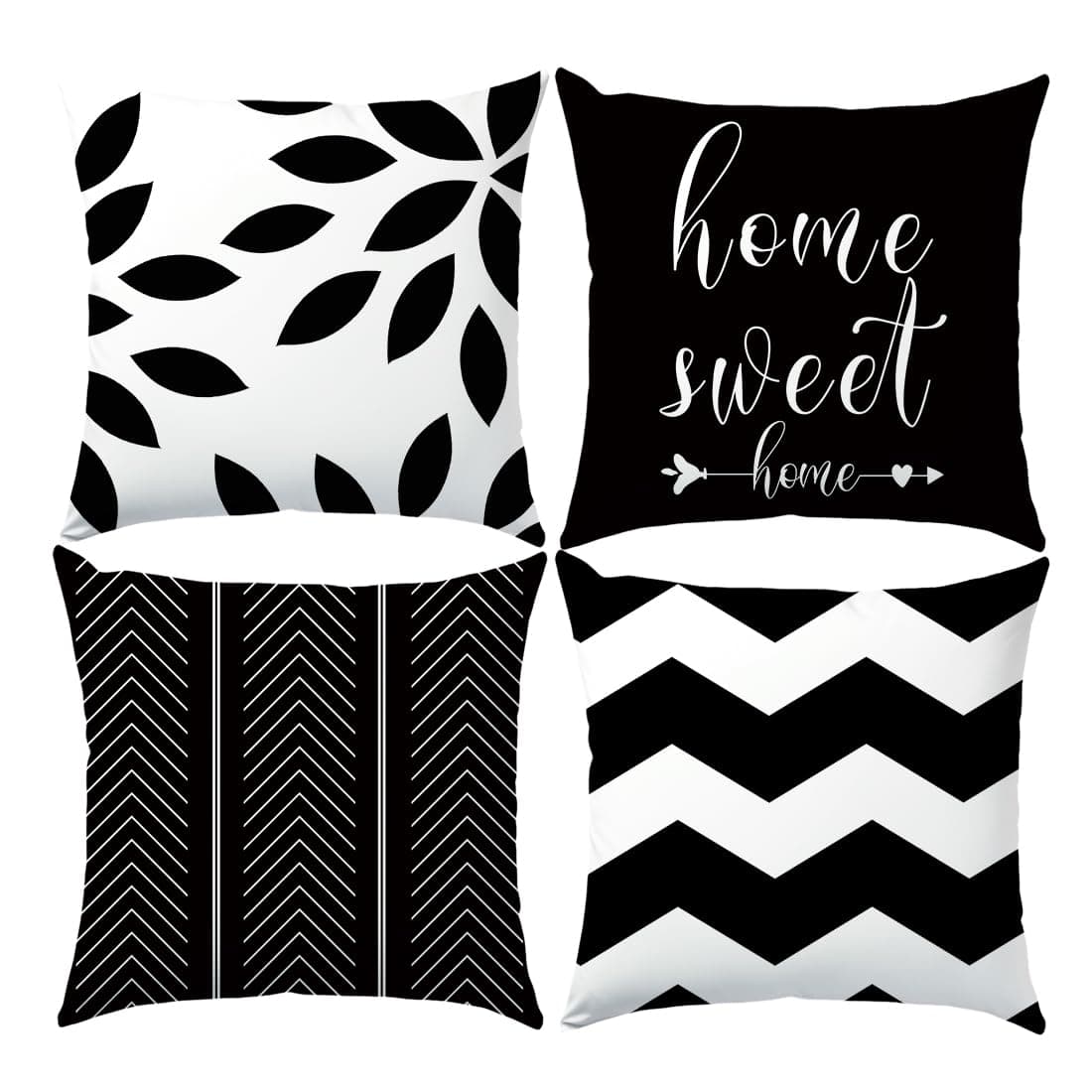 LANBEIDE Schwarzer Home Sweet Kissenbezug, 45 x45cm Set von 4 Schwarzer Geometrischer Kissenhüllen für Outdoor Wurf Dekorative für Sofa, Wohnzimmer, Bett Startseite Sweet02-schwarz 45.0 Zentimeter 45.0 Zentimeter