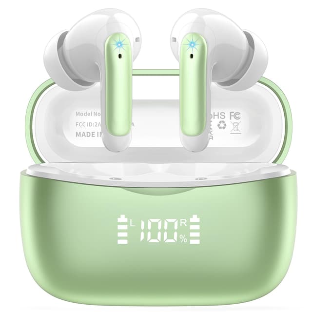 Bluetooth Kopfhörer, Kopfhörer Kabellos Bluetooth 5.3 in Ear Kopfhörer mit 4 ENC Noise Cancelling Mic, 56H HiFi Stereo Tiefbass Spielzeit, IP7 Wasserdicht Ohrhörer LED Anzeige, Touch Control, Grün