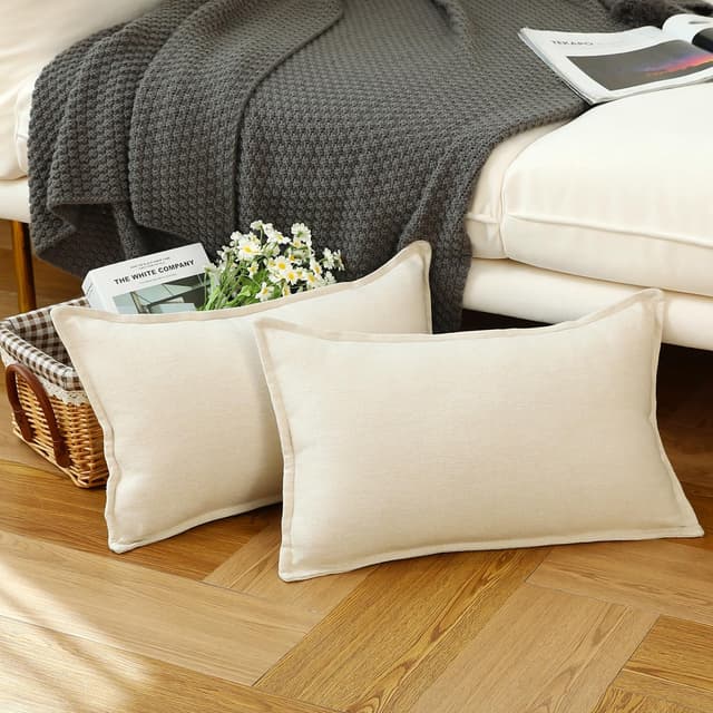 LIGICKY 2er Set Neutrales Leinen Kissenbezug 30x50 cm Weiß Dekorative Zierkissenbezüge Rustikales Bauernhaus Boho Wohnkultur Lendenkissen Kissenbezüge Sofakissen für Wohnzimmer Couch Auto 50 x 30 cm, 2 Stück Weiß