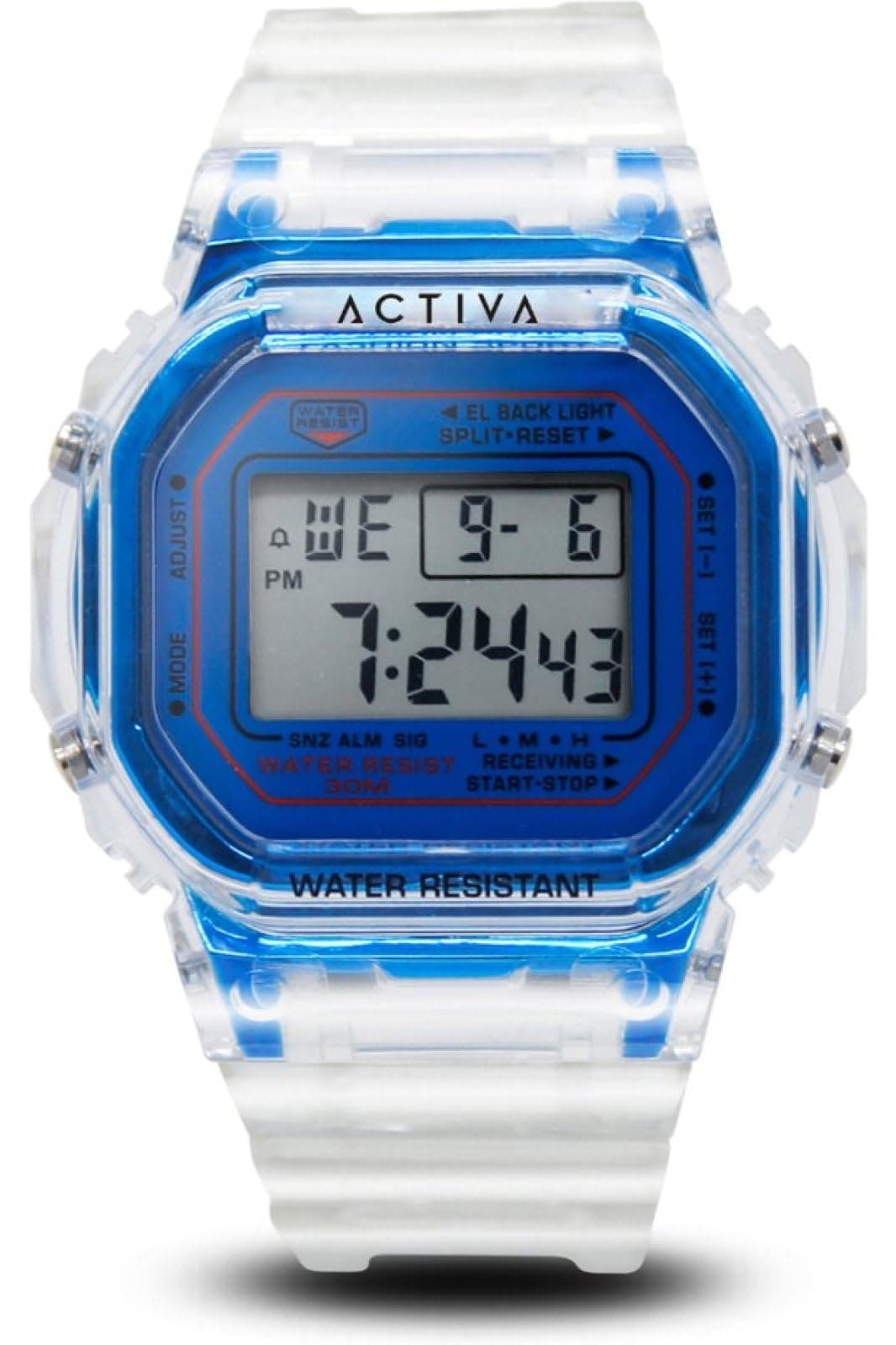 Invicta Activa Digital Kunststoff Herren Quarzuhrwerk - 44mm Weiß / Blau