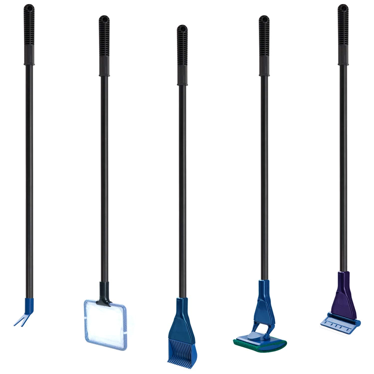 TOWEAR 5-in-1 Aquarium-Reinigungsset – Fischnetz, Kiesrechen, Pflanzengabel, Schaber, Schwamm, Griff, Verbindungsstück, Reinigungswerkzeug-Set (5-in-1)