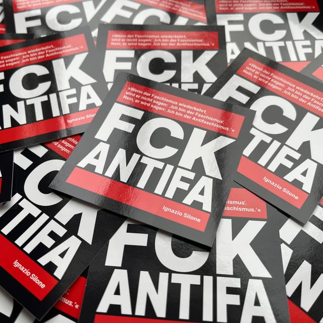 FCK Antifa Aufkleber, 100 Stück, Schwarz, Quadratisch, Typografie, Hochglanz-UV-Lack, Outdoor, Wiederverwendbar, Aufkleber, Sticker
