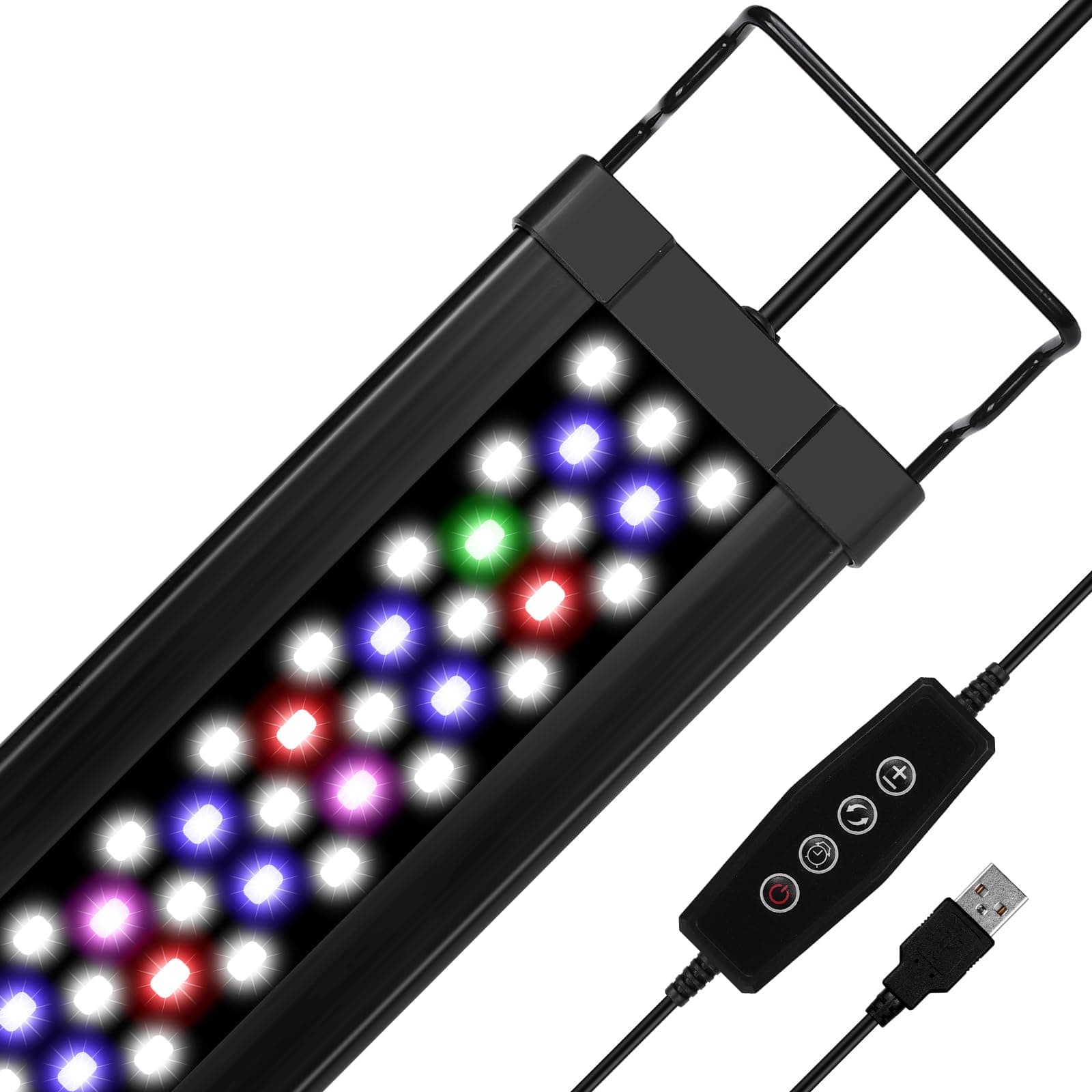 Zingbabu USB Aquarium Licht,10W Full Spectrum Fish Tank Lichter mit Timer, verstellbare ausziehbare Halterung für 12-24 Zoll Aquarium