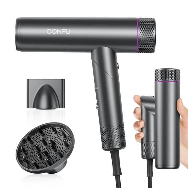 CONFU Fön Ionen Föhn Professioneller Salon Haartrockner 1700W Leicht und Faltbar Wenig Lärm Magnetischer Diffusor StylingDüse Extra lange Kabel, für Hause Salon und Reisen