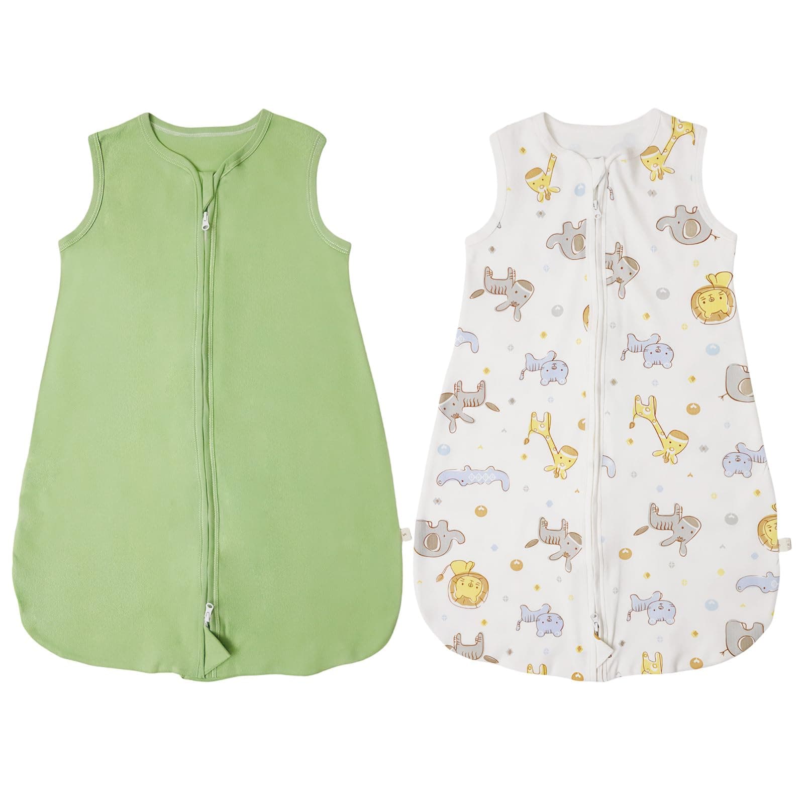 RUIOMII 2er Pack Schlafsack Baby 0-6 Monate, Weicher Baumwoll Sommerschlafsack Baby 0.5 Tog mit Reißverschluss Wearable Blanket für Kleinkinder, Dinosaurier und Grün L B