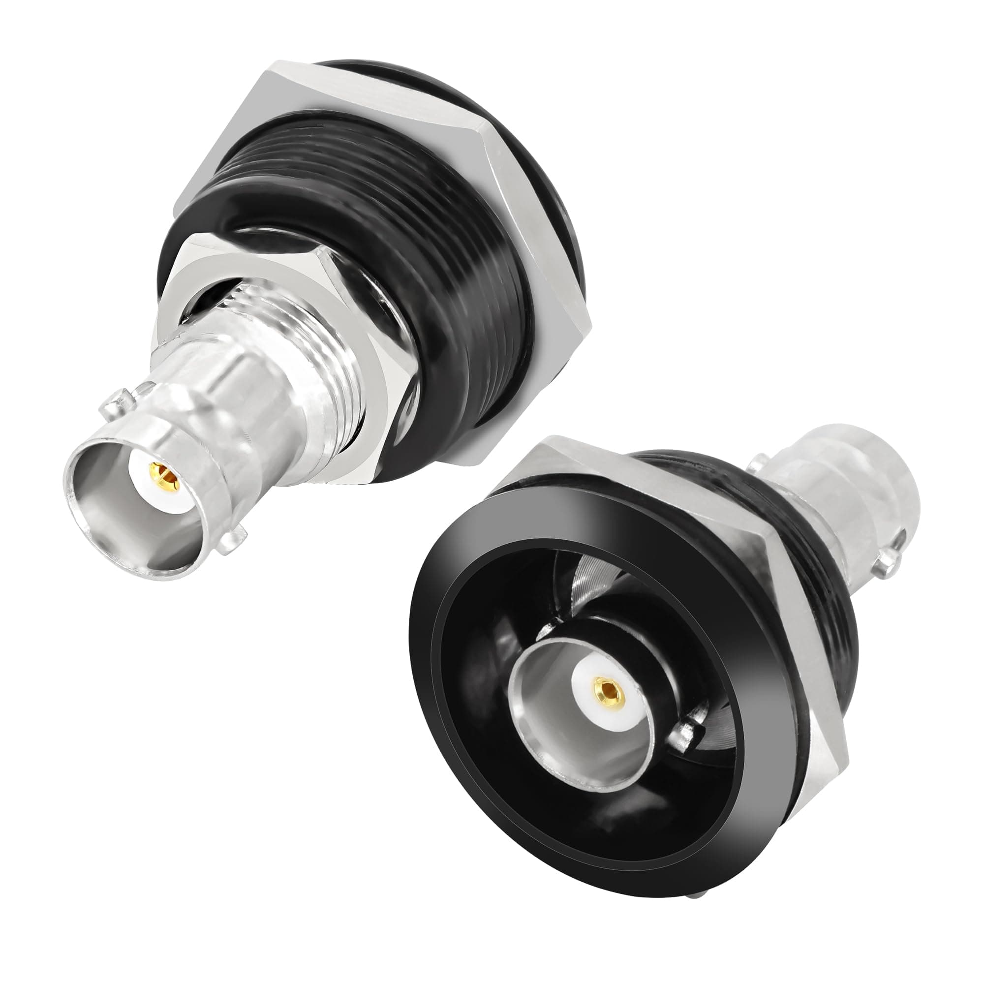 XMSJSIY BNC Verbinder Adapter BNC Buchse auf Buchse Panel Mount Koppler Gewinde Fixing Feed-Through Verbinder BNC Monitor Modul SDI Video Koaxial Sockel für CCTV Sicherheitskamera - 2PCS (Schwarz)