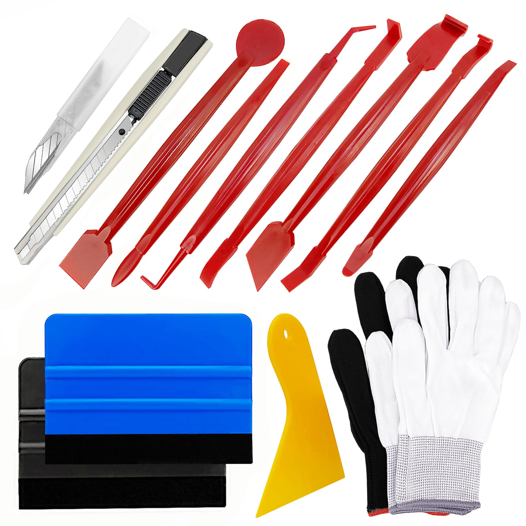 Umaki Kfz-Fenstertönungs-Set, Vinyl-Werkzeuge für Autolackschutzfolie, Vinylfolie, Aufkleber, mit Arbeitshandschuhen, 10 cm Filzkantenabzieher, 7-in-1-Vollwickelrakel für Kanten, Schaber und Trimmer