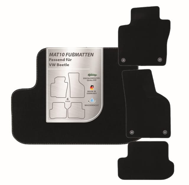 MAT10 – Auto-Fußmatten passend für VW Beetle (BJ 11/2011 - 02/2018, Typ 5C) aus Velours | 4-teiliges Automatten Set | langlebige Erstausrüsterqualität, Made in Germany, schwarz Beetle (BJ 11/11 - 02/18)