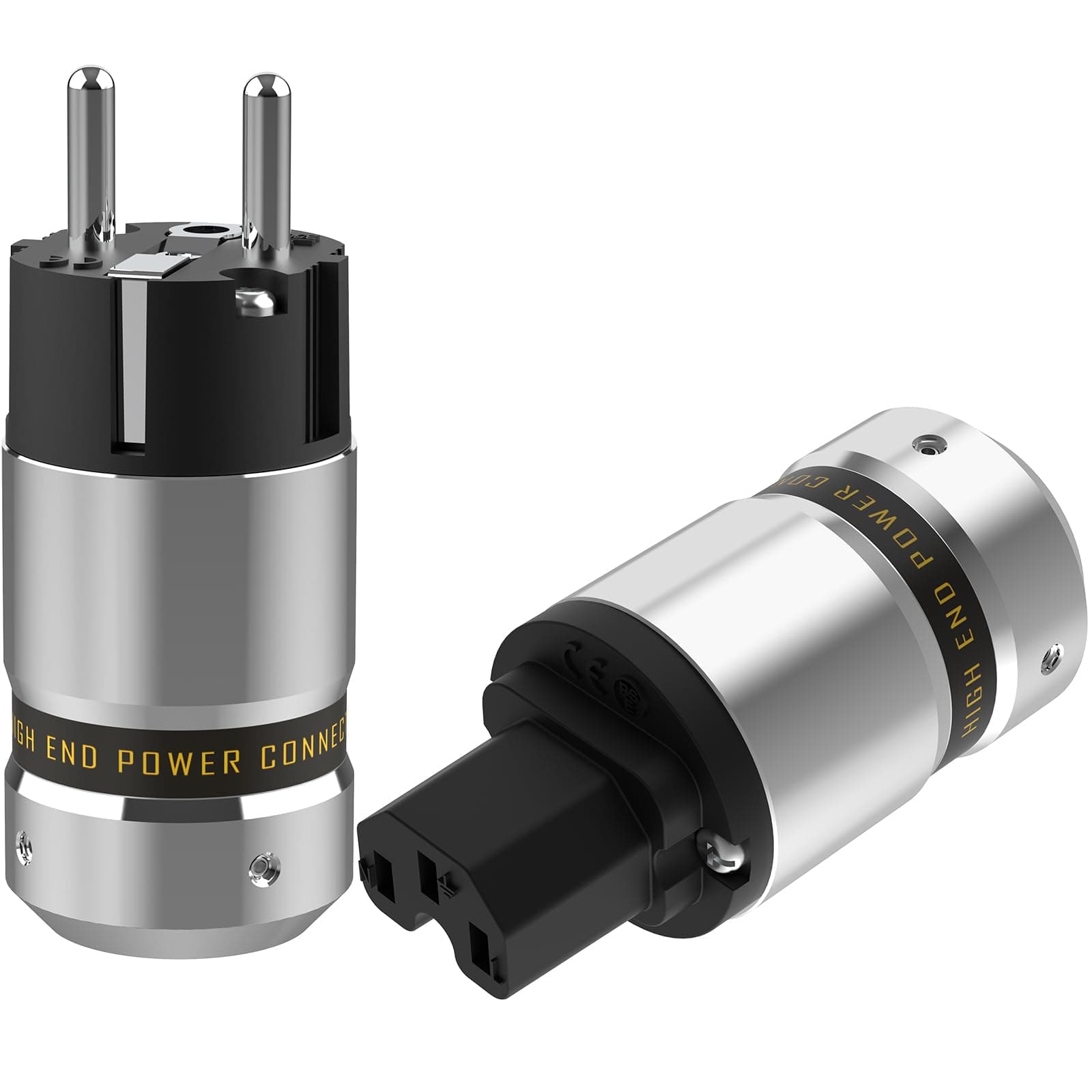 P081R 1 Paar Hi-End Rhodiniert Schuko Stecker AC 16A 250V EU Netzstecker, Euro Stecker 2 Polig IEC C15 Stecker, HiFi Aluminium kaltgerätestecker für DIY Audiophile Stromkabel(Rhodiniert, P081) P081 Rhodiniert
