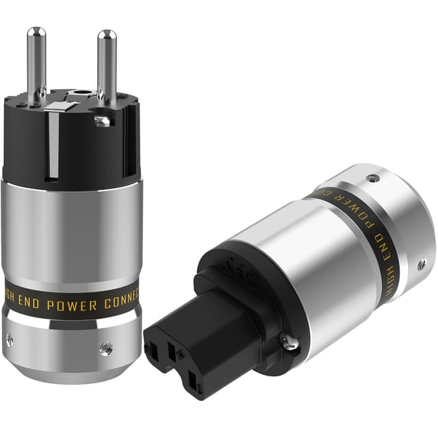 P081R 1 Paar Hi-End Rhodiniert Schuko Stecker AC 16A 250V EU Netzstecker, Euro Stecker 2 Polig IEC C15 Stecker, HiFi Aluminium kaltgerätestecker für DIY Audiophile Stromkabel(Rhodiniert, P081) P081 Rhodiniert