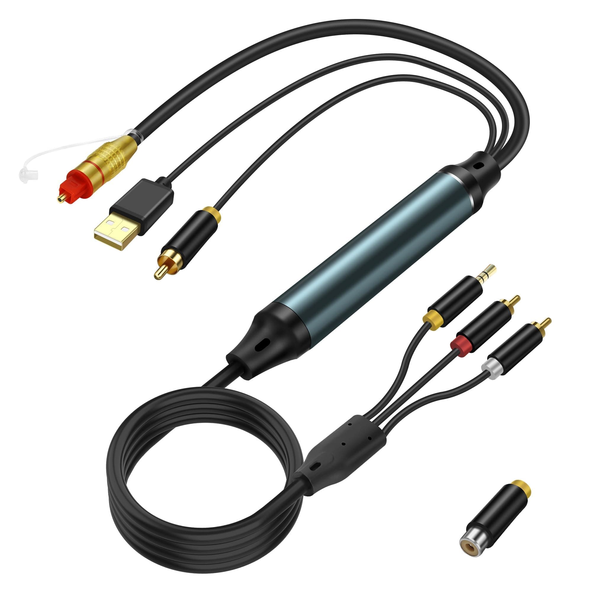 XMSJSIY SPDIF Glasfaser Koaxial zu RCA 3.5mm AUX Audio Kabel Konverter Adapter Digital zu Analog Audio Konverter mit USB Stromkabel für TV PS4 Xbox DVD - 2M/6.5FT