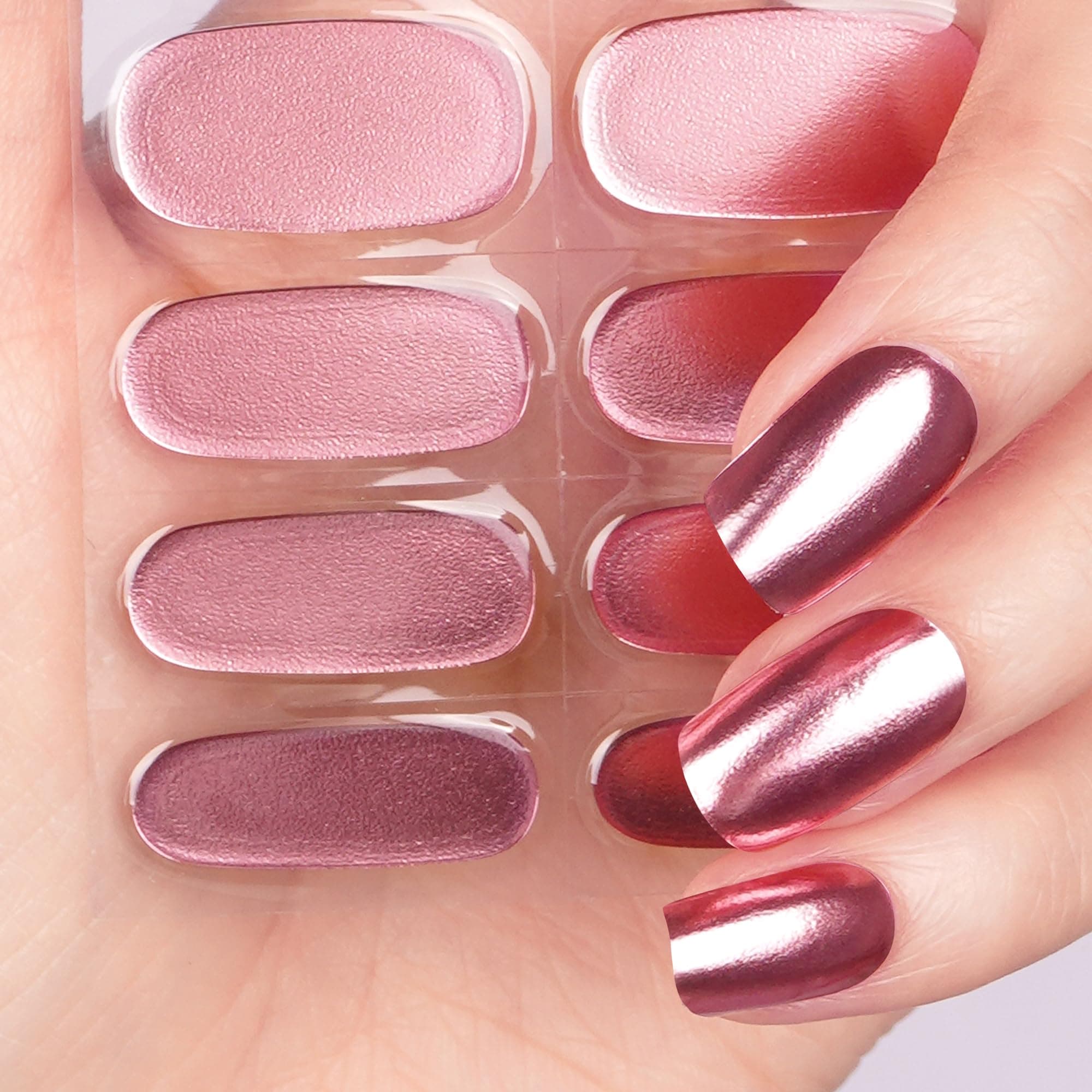 DANNI & TONI Halb ausgehärtete Gel Nagelfolien (Mirror Blush) Rosa Spiegelung Glänzend Nagelset uv Gel Nagelfolie Nageldesign Nagelfolie Selbstklebend Wraps 28 Aufkleber Mirror Blush-de