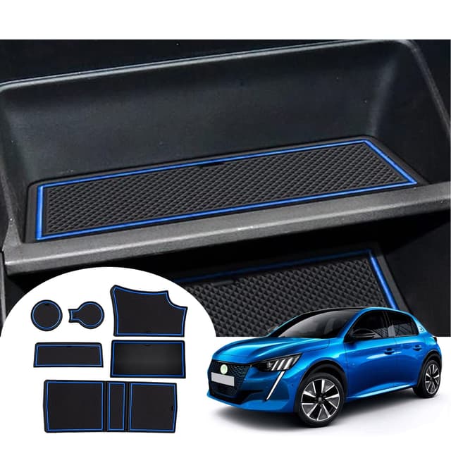 GAFAT Neu Peugeot 208 e-208/ Peugeot 2008 e-2008 Restyling 2020-2024 2025 Antirutschmatten, Peugeot 208 2023 Mittelkonsole Armlehne Gummimatten, Getränkehalter Matte, Türnaht Matten (Blau)