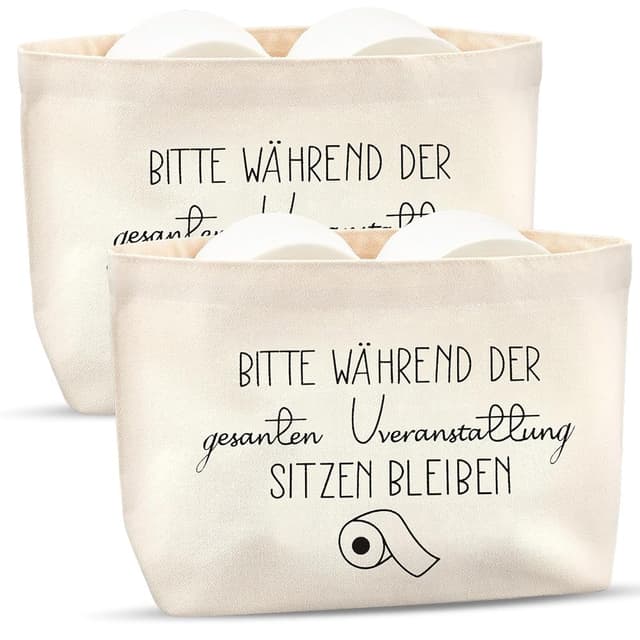 LOMUG Toilettenpapier Aufbewahrung Klopapier Aufbewahrungskorb Toilettenpapierhalter Lustig für WC Badezimmer Toilette Klo Bad Deko, 2 Stück (Weiß Stil 2)